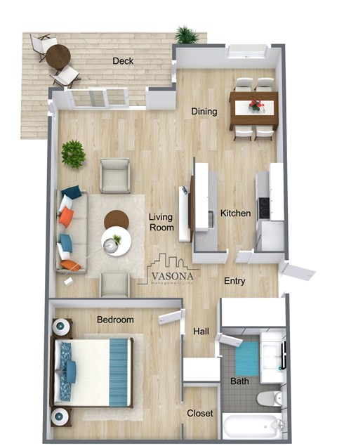 Floor plan for 1 bed, 1 bath, 650 sqft